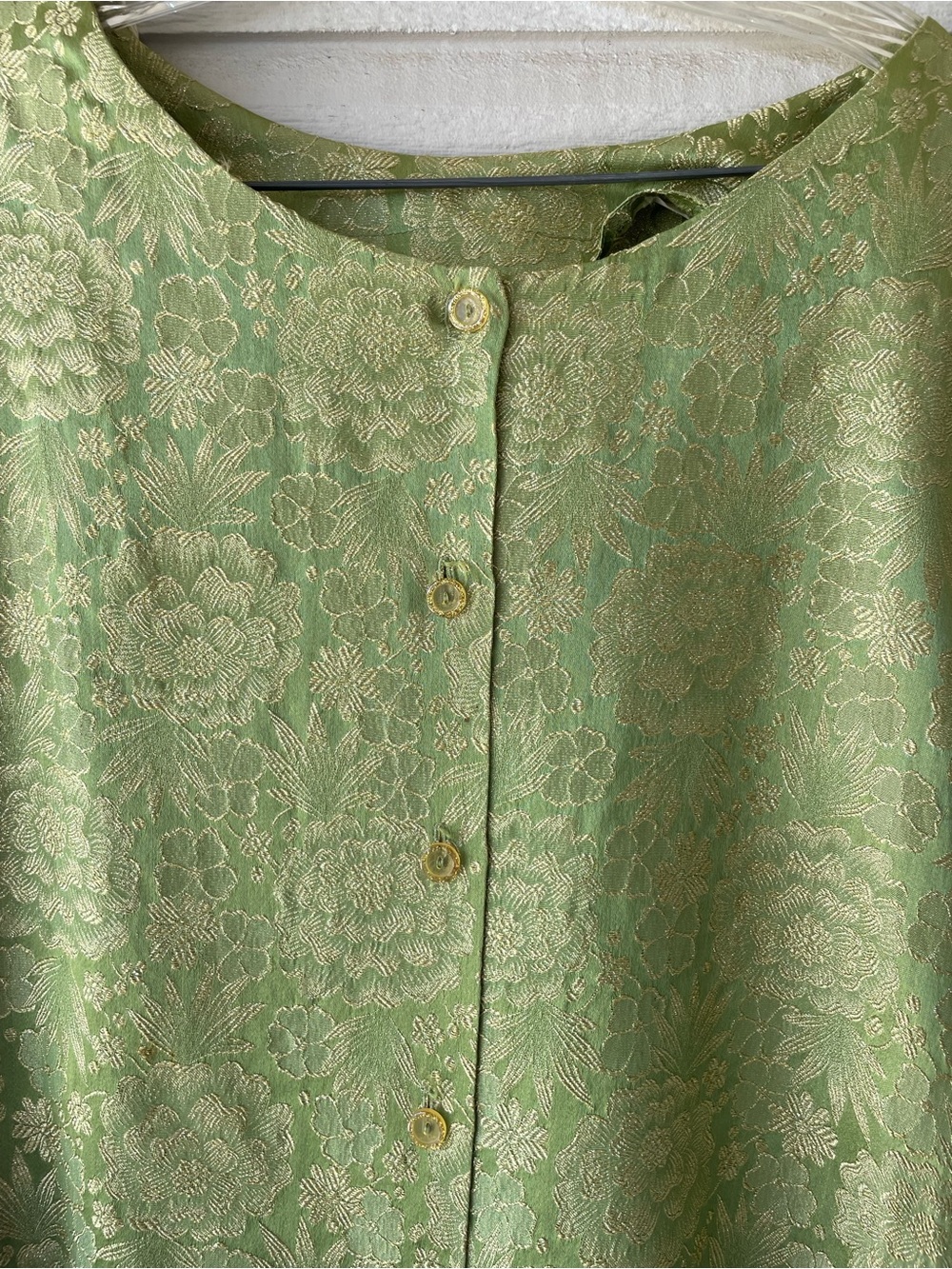Vintage Kamehameha 2-Pc Green/Gold Floral Woven Blazer/Pant Set - Picture 4 of 13